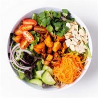 Salad · Your choice of protein and sauce with mesclun, shredded carrot, cilantro, cucumber, red onio...