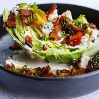 Wedge Salad · Baby iceberg, tomato, applewood smoked bacon, danish blue, ranch