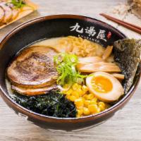 Kyushu Tonkotsu Shio Ramen · Choose from: white garlic / 香蒜, black garlic / 黑蒜. Chashu pork, half marinated egg, bamboo s...