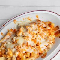 Buffalo Chicken Fries · Chopped grilled chicken with our homemade buffalo sauce and topped with melted crumbled Bleu...