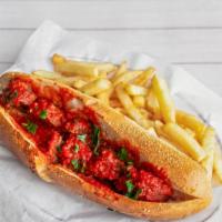 Meatball Grinder (With Cheese) · Meatballs, topped with provolone and served with homemade marinara sauce, sprinkled with Par...