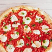 Margherita Pizza · Our homemade chunky tomato sauce, fresh mozzarella and fresh basil.