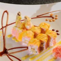 Imperial Mango · I-tempura fried shrimp wrapped in pink soybean sheet with lobster salad, sliced mango dresse...