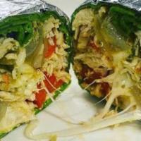 Chicken Pesto Wrap · Grilled chicken, sun-dried tomatoes, sauteed onions, roasted red peppers, provolone cheese, ...