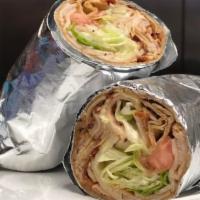 Turkey Club Wrap · Sliced turkey with bacon, provolone, lettuce, and tomato.