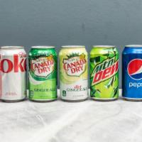 Can Soda · Pepsi, Coke. Diet Coke, Sunkist, Mountain Dew, Ginger Ale, Diet Ginger Ale, Dr. Pepper