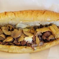 Steak & Cheese With Mushrooms · Sirloin Shaved Steak & American Cheese with Mushrooms on a Toasted Sub Roll.