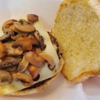 Mushroom Swiss Burger · 100% Sirloin Burger with Swiss Cheese and Mushrooms. Available condiments include Ketchup, M...