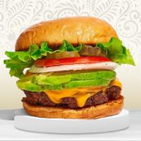 Guac Guac (Avocado Burger) · Halal American beef patty topped with avocado, melted cheese, lettuce, tomato, onion, and pi...