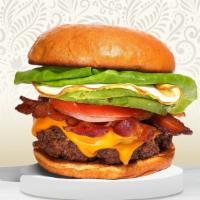 Breakfast Burger (Bacon & Egg Burger) · Halal American beef patty topped with bacon, fried egg, avocado, melted cheese, lettuce, tom...