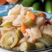 Turkish Mixed Pickles (Tursu) · Mixed Turkish pickled vegetables served with homemade bread.