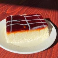 Tres Leches Cake · Homemade light and fluffy cake soaked in milk with different flavors, Caramel or Raspberry.