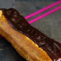 Indiv Éclair Chocolate · Chou dough filled with Chocolate pastry cream and topped with chocolate fondant. **Contains:...