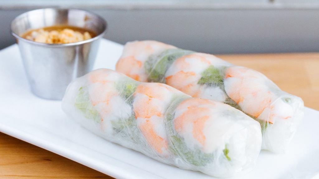 Summer Rolls (2) · Fresh rice paper wrapped around thin vermicelli, lettuce, mint, and your choice of protein.
