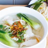 White Meat Chicken Noodle Soup · Chicken broth. White meat chicken and broccoli. Served with fresh bean sprouts, Thai basil, ...