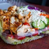 Grilled Chicken With Feta Salad · Grilled chicken and feta over a garden salad.