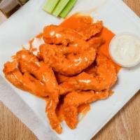 Boneless Wings · Served with blue cheese and celery.
