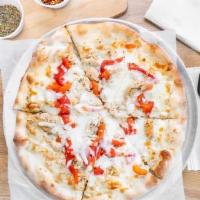 Tuscan White Pizza (Personal) · Grilled chicken, mozzarella, provolone and roasted peppers.