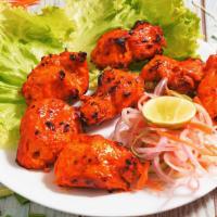 Mughalai Chicken Tikka - ਮੁਗਲੈ ਮੁਰਗਾ ਤਾਦੁਰੀ · Spring free-range chicken breast pieces marinated in yogurt and spices and cooked in clay ov...