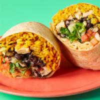 Grilled Chicken Burrito · Grilled Chicken with Rice, Black Beans, Cheese, Lettuce & Pico De Gallo.