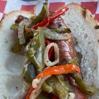 Sausage Hoagie · pork sausage topped with peppers and onions on a hoagie roll