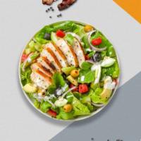 Miss Chick Salad · Mixed greens,  grilled chicken, tomato, onion, cucumber, olives, and avocado tossed with hou...