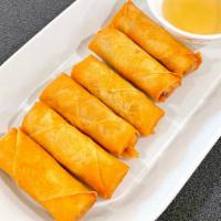 Egg Roll · Fried wrapped rolls with ground pork, taro, carrot, sweet potato, onion, served with sauce.