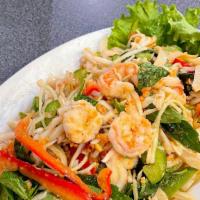 Nhoam Seafood · Seafood salad with glass noodle, assorted vegetable and herbs, topped with crushed peanuts