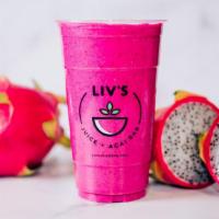 Pink Crush - 24 Oz · Almond Milk, Pitaya (Dragon Fruit), Home-Made Peanut Butter, Banana, Dates, Coconut