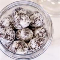 Energy Balls - Double Chocolate Chip - Individual · Ingredients: Dates, Almond Flour, Peanut Butter, Cocoa Powder, Chia Seeds, Coconut Oil, Choc...