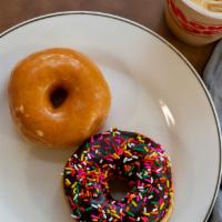 Two Donuts And A Medium Coffee · Two donuts of your choice and a hot or iced medium coffee.