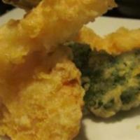 Tempura Sampler · Shrimp tempura, mixed seasonal vegetable with tempura sauce.