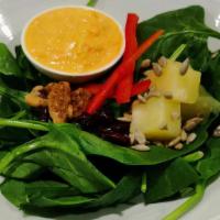 Garden Special Salad · Craisins, sunflower seeds, walnuts, pineapple, spinach and bell.