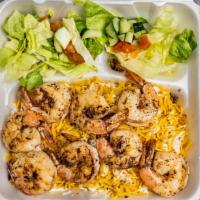 Grill Shrimp (10 Pcs) · Served with rice and salad (lettuce, tomato, cucumber, pickle).