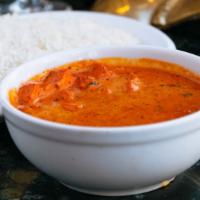 Paneer Makhni · Gluten-free. Cheese cubes cooked in a tomato sauce with butter.  Served with basmati rice.
