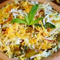 Vegetable Dum Biryani · Long grain basmati rice delicately cooked on dum fresh vegetables, yogurt & special spices.