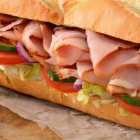Ham Hoagie · FRESH SLICED HAM, LETTUCE, TOMATO, ONION AND PROVOLONE CHEESE. SERVED ON A FRESH BAKED ITALI...