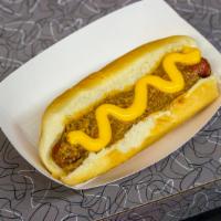 Chili Cheese Dog · Hotdog served in a steamed bun topped with chili and melted cheese.
