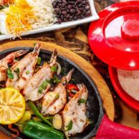 Camarones La Diabla Fajita · Specialty. Grilled jumbo shrimps with vegetables served with white rice, black beans, flour ...