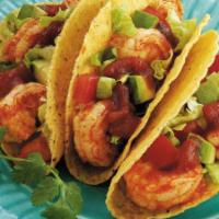Shrimps Tacos · Sauteed shrimps with red onions, green & red peppers, melted mozzarella cheese, topped with ...