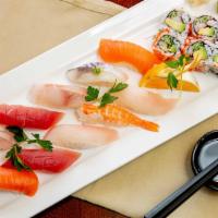 Sushi Deluxe (16 Pcs) · Chefs choice of 10 pcs sushi plus california roll (6).