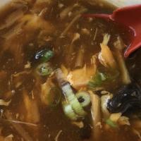 Hot & Sour Soup · Egg, vegetables in spicy soy broth.