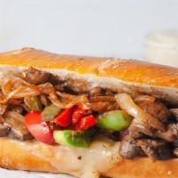 Luigi'S Philly · Steak with mushrooms, green pepper, grilled onions, black olives, & mozzarella cheese.