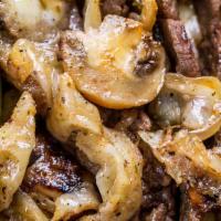 Mushroom · Steak with mushrooms & mozzarella cheese.