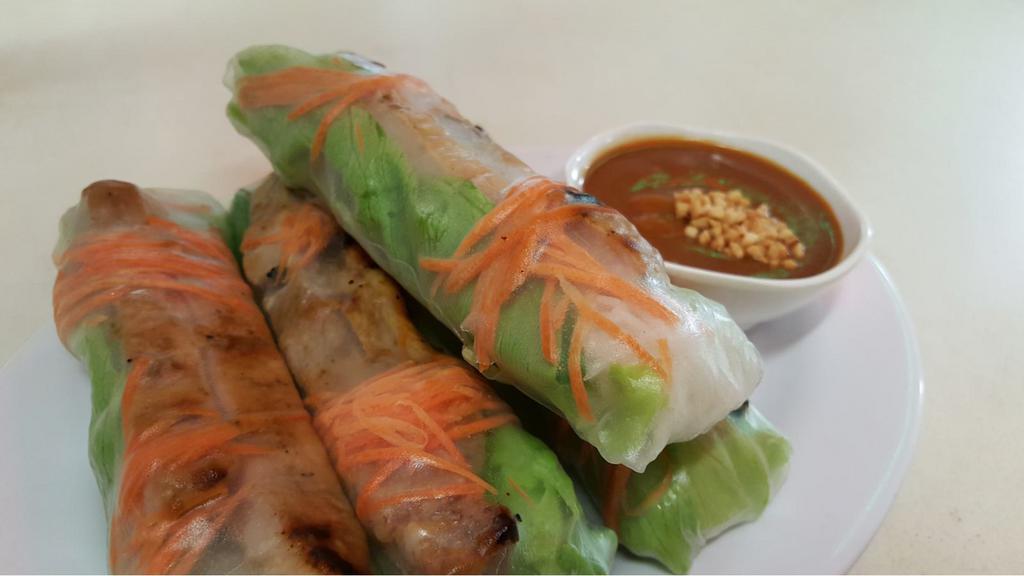 Grilled Chicken Summer Rolls · Delicious grilled chicken filled and rolled stuffed rolls with rice vermicelli noodles with fresh herbs.