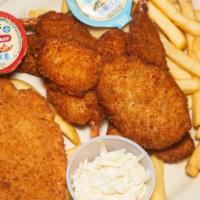 10 Fried Scallops · Served with French fries, coleslaw, side salad, garlic bread or sweet corn.