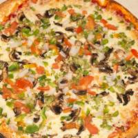 Greek Pizza · Feta cheese, spinach, tomatoes mozzarella cheese.