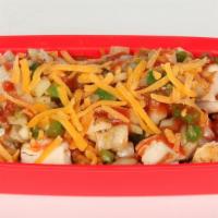 El Mexicana Bowl · Chicken or steak, sautéed green peppers and onions, cheddar cheese, salsa, tomatoes, and sca...