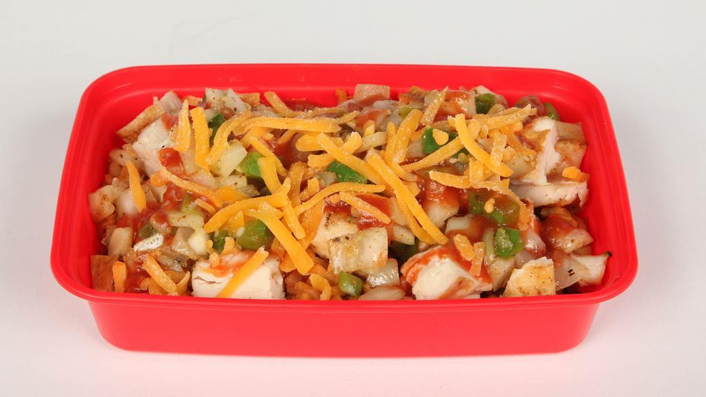 El Mexicana Bowl · Chicken or steak, sautéed green peppers and onions, cheddar cheese, salsa, tomatoes, and scallions over brown rice and beans.
