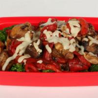 Godfather Bowl · Chicken or steak, portobello mushrooms, roasted red peppers, mozzarella cheese, and balsamic...